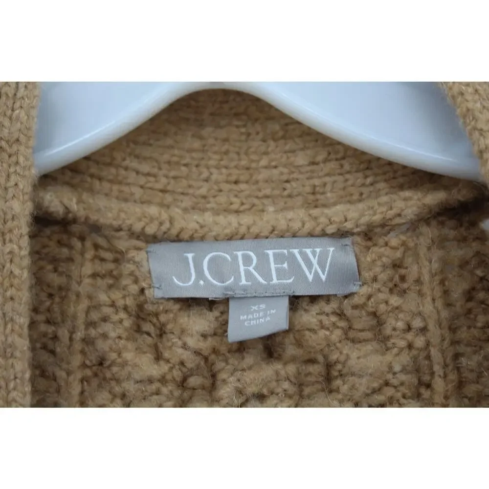 J. Crew Cable-knit stretch cardigan sweater Wool Alpaca Womens XS Brown Camel
